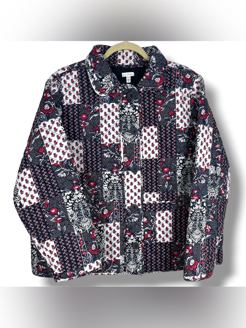Vera Bradley Perennials Patchwork Quilted Jacket Red Black Cottage Cozy Boho, XL